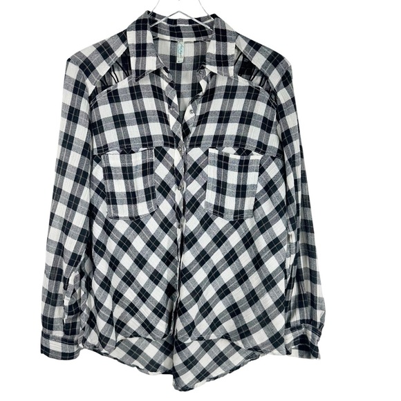 FREE PEOPLE Women's Plaid Pearl Snap Down Collared Cut-Out Shirt Size XS - Picture 1 of 8